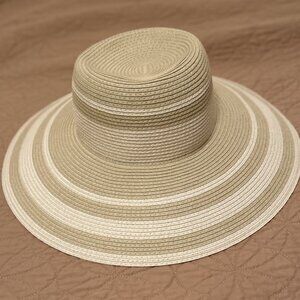 New ! J Crew straw striped wide-brim hat